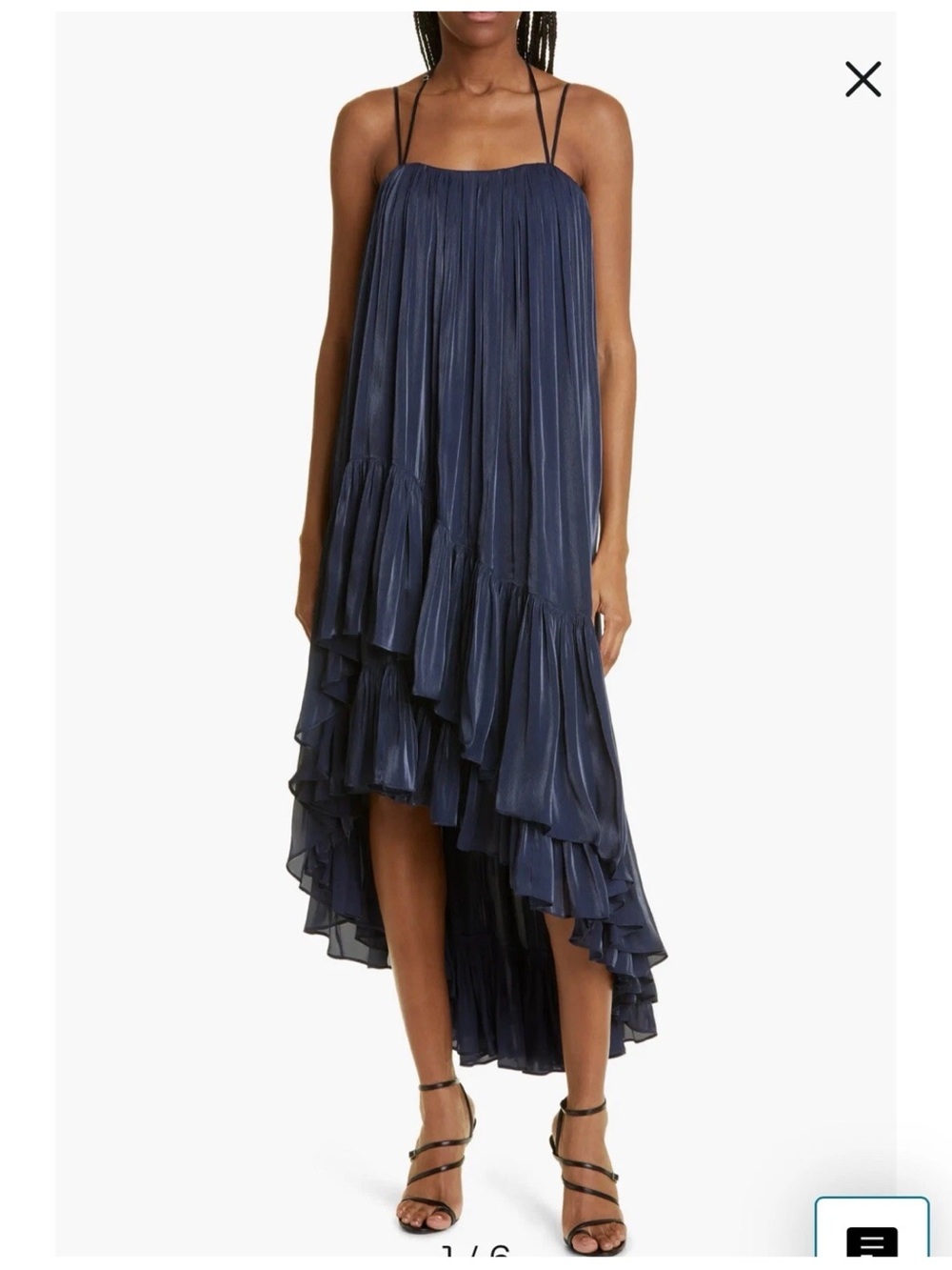 CINQ À SEPT SOLEIL PLEATED HIGH-LOW DRESS — NAVY — NWT